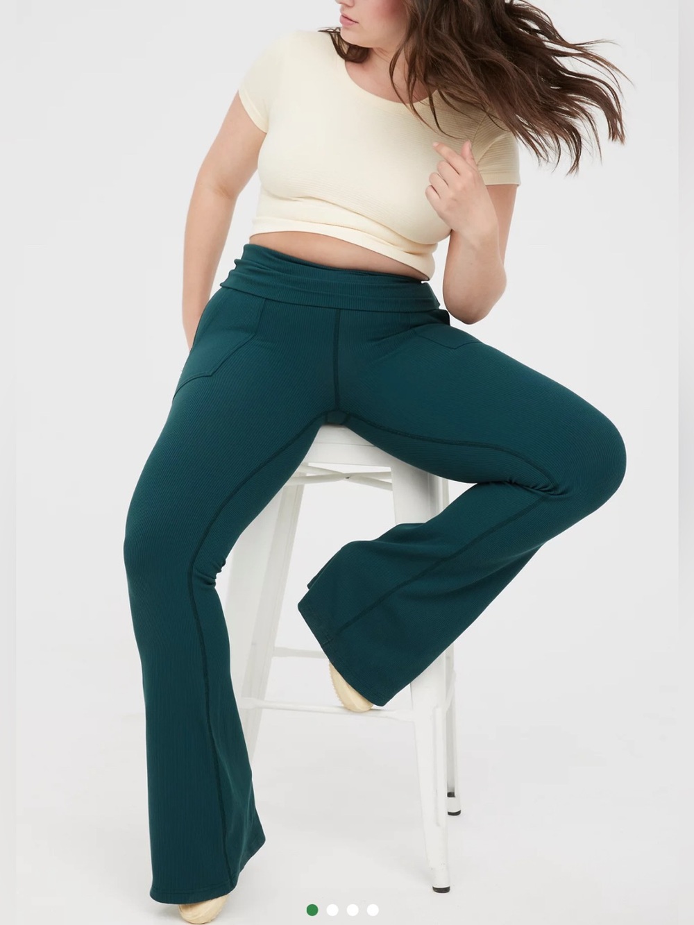 OFFLINE By Aerie Green Ribbed Pocket Foldover Flare Legging NWOT XS Long